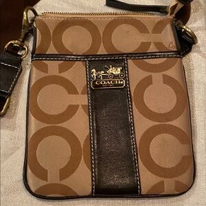 Coach Brown and Tan Messenger Bag with Adjustable Strap